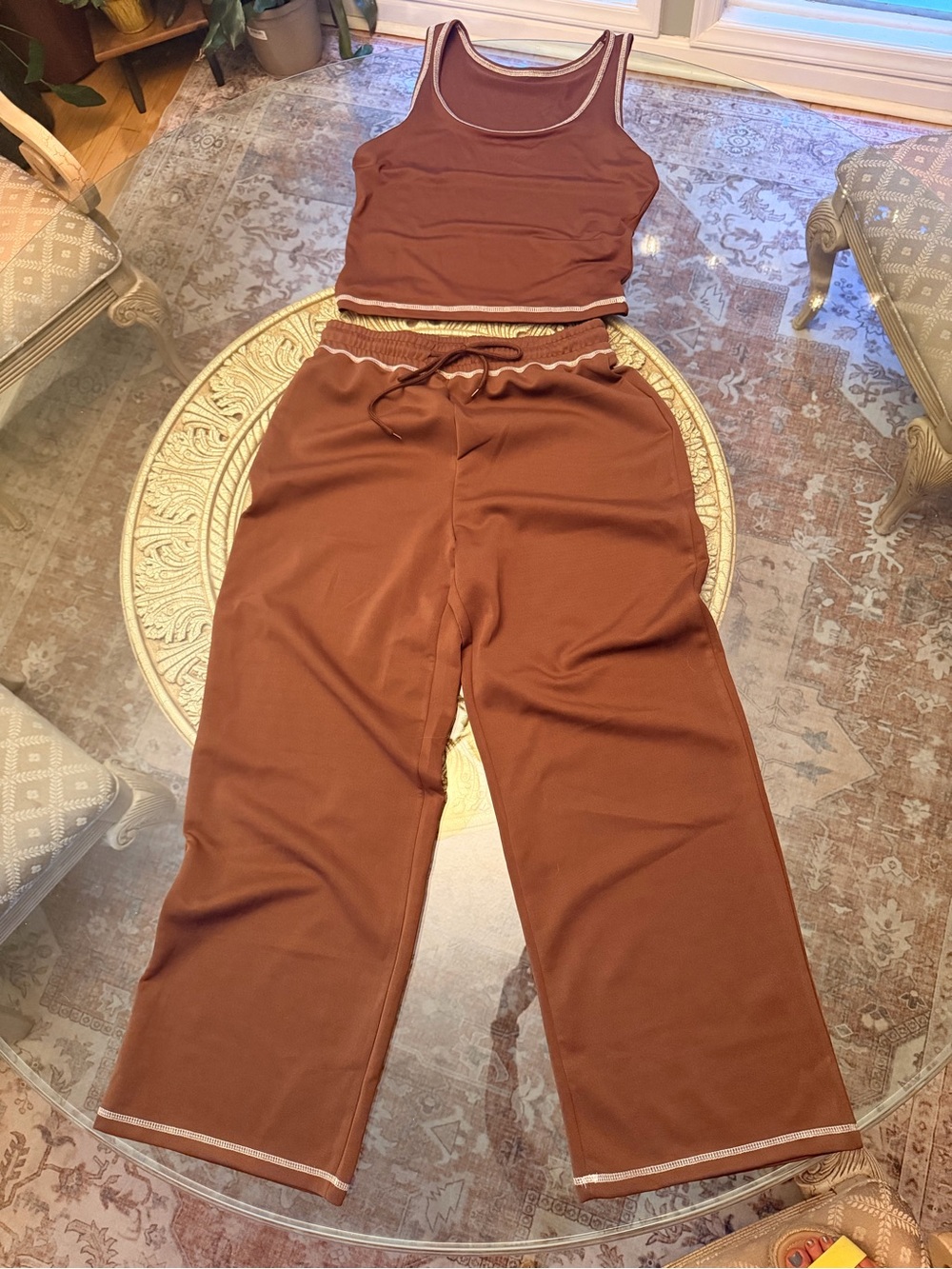 Women’s Wide-Leg Lounge Pantset in Rust Brown